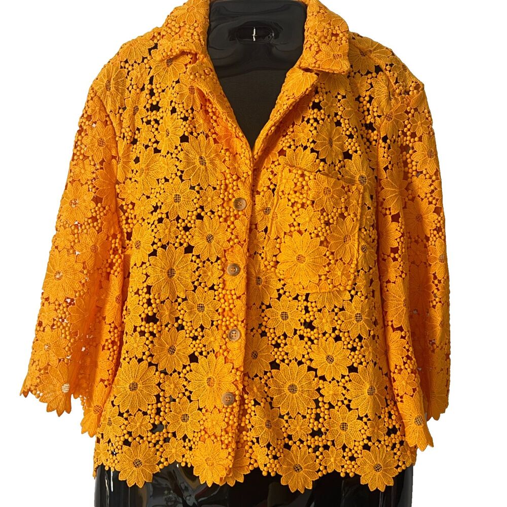 Maeve by Anthropologie Mango Daisy Floral Embroidered Lace Shirt Jacket Size XS